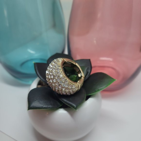 Faux Gold Plated Dome Pave Stretch Ring - Picture 3 of 5